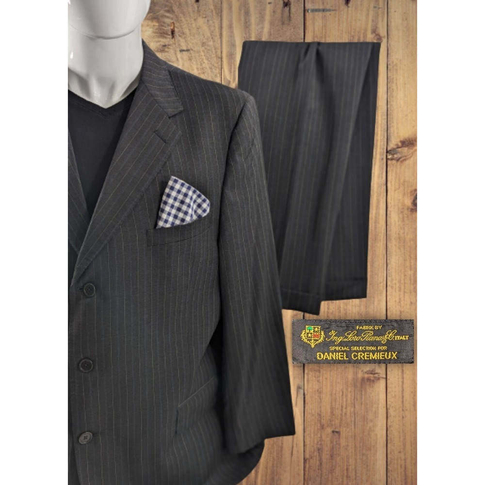 Loro Piana Wool‎ Black Pin Striped 2 Piece Suit Daniel Cremieux 46R Slim 36x29